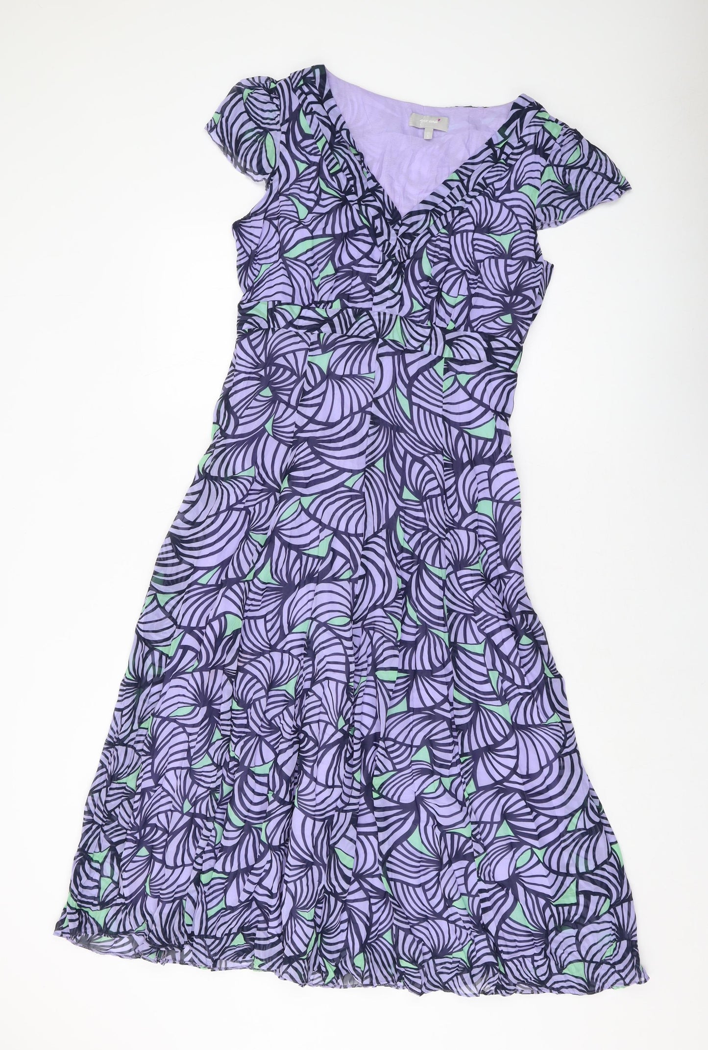 Per Una Womens Purple Geometric Polyester A-Line Size 12 V-Neck Zip