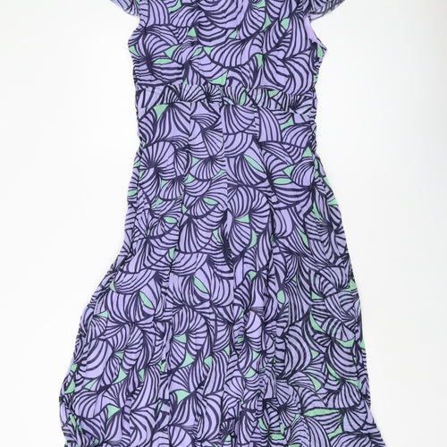 Per Una Womens Purple Geometric Polyester A-Line Size 12 V-Neck Zip