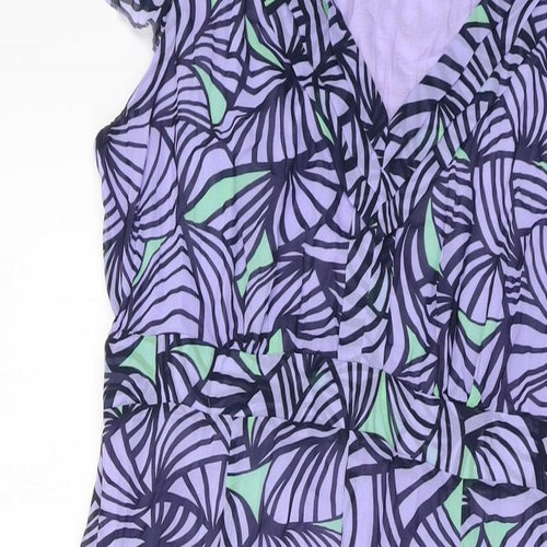 Per Una Womens Purple Geometric Polyester A-Line Size 12 V-Neck Zip