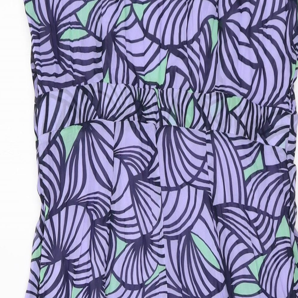 Per Una Womens Purple Geometric Polyester A-Line Size 12 V-Neck Zip