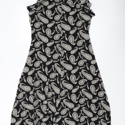 Marks and Spencer Womens Black Geometric Viscose A-Line Size 18 Square Neck Pullover