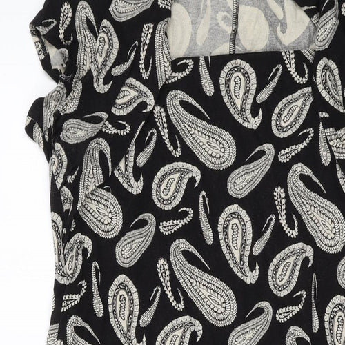 Marks and Spencer Womens Black Geometric Viscose A-Line Size 18 Square Neck Pullover
