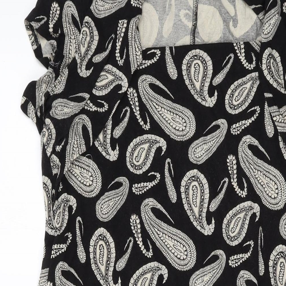 Marks and Spencer Womens Black Geometric Viscose A-Line Size 18 Square Neck Pullover