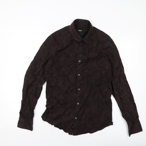 ASOS Mens Brown Animal Print Cotton Button-Up Size M Collared Button