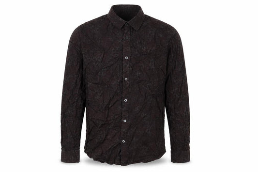 Front view of ASOS men’s brown animal print cotton button-up, size M, collared button
