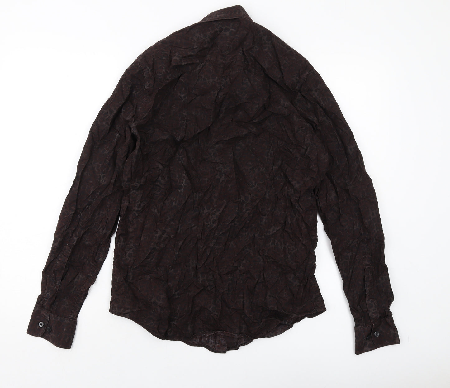 ASOS Mens Brown Animal Print Cotton Button-Up Size M Collared Button
