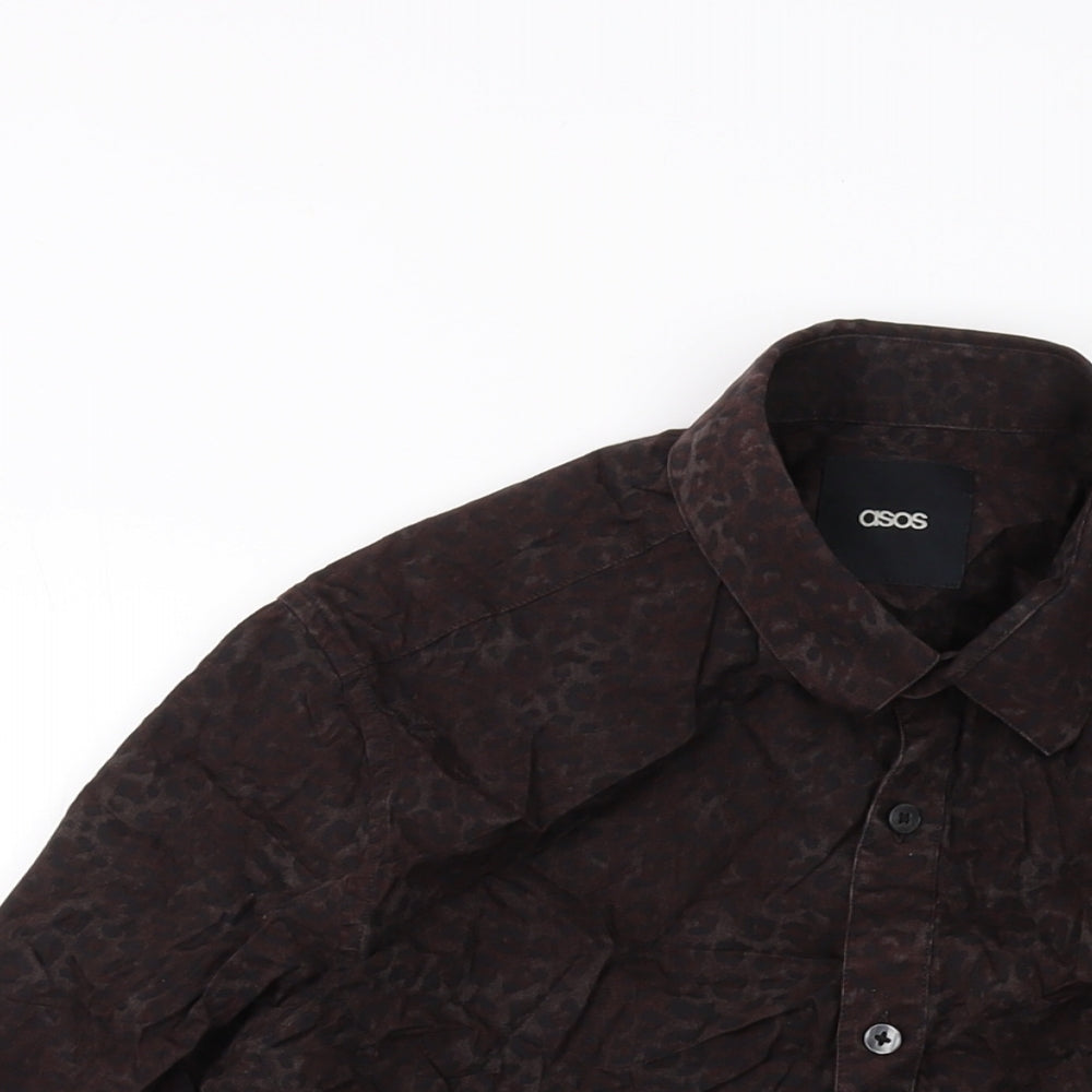 ASOS Mens Brown Animal Print Cotton Button-Up Size M Collared Button