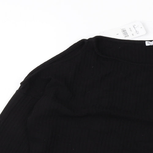 Splendid Womens Black Polyester Basic Blouse Size S Round Neck