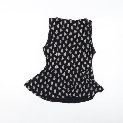 New Look Womens Black Geometric Cotton Basic Tank Size 12 Round Neck