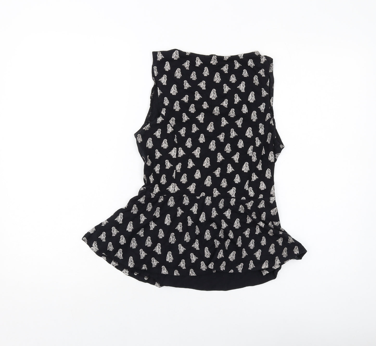 New Look Womens Black Geometric Cotton Basic Tank Size 12 Round Neck