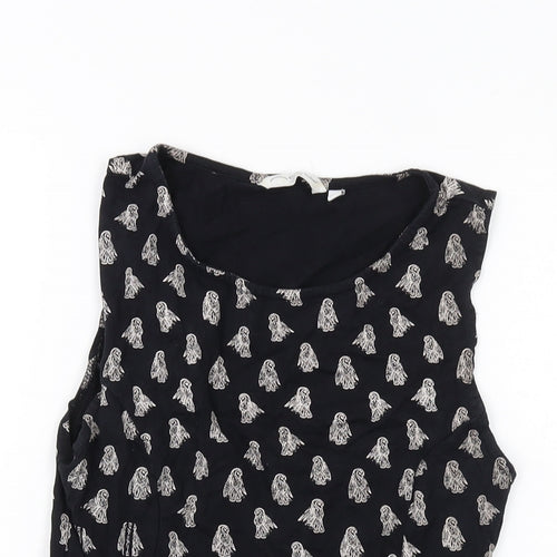 New Look Womens Black Geometric Cotton Basic Tank Size 12 Round Neck