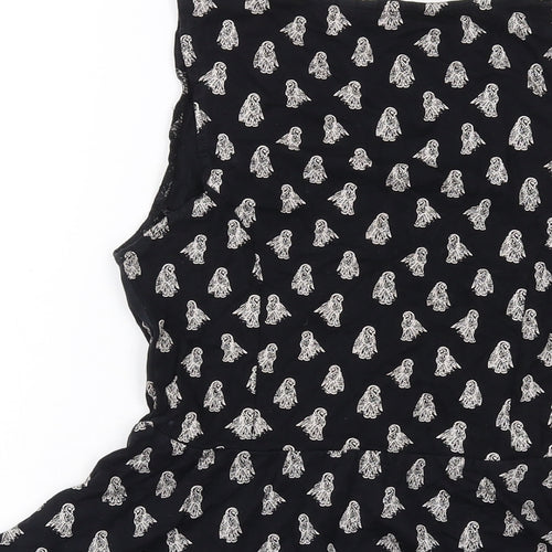 New Look Womens Black Geometric Cotton Basic Tank Size 12 Round Neck
