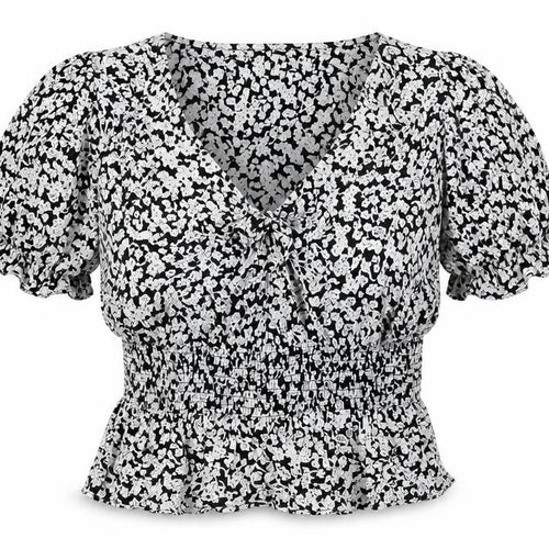 Missguided Womens Blue Geometric Viscose Cropped Blouse Size 14 Round Neck