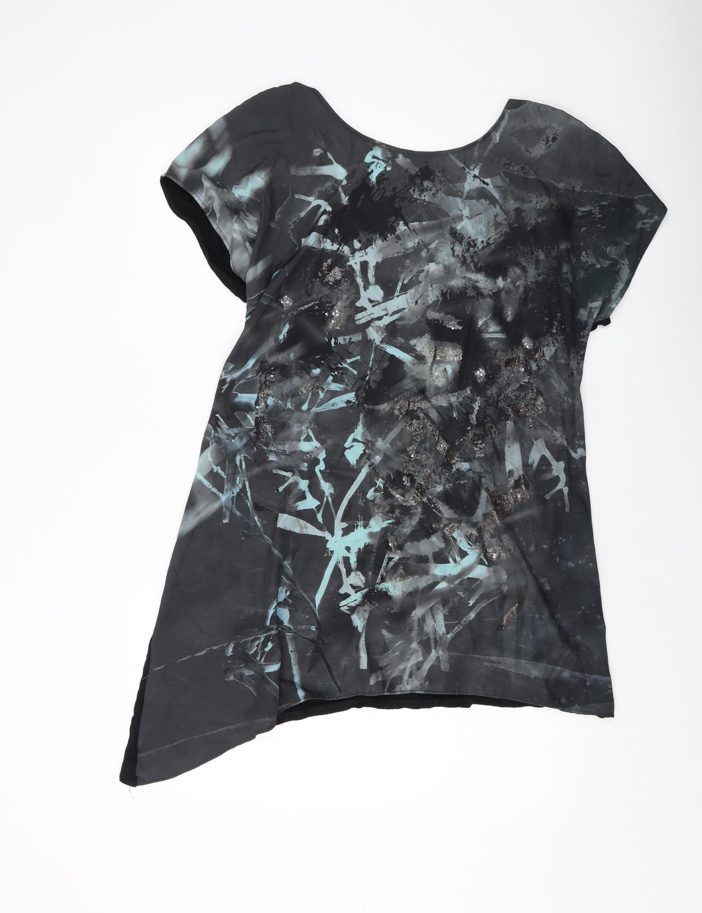 NEXT Womens Black Geometric Polyester Basic Blouse Size 16 Round Neck