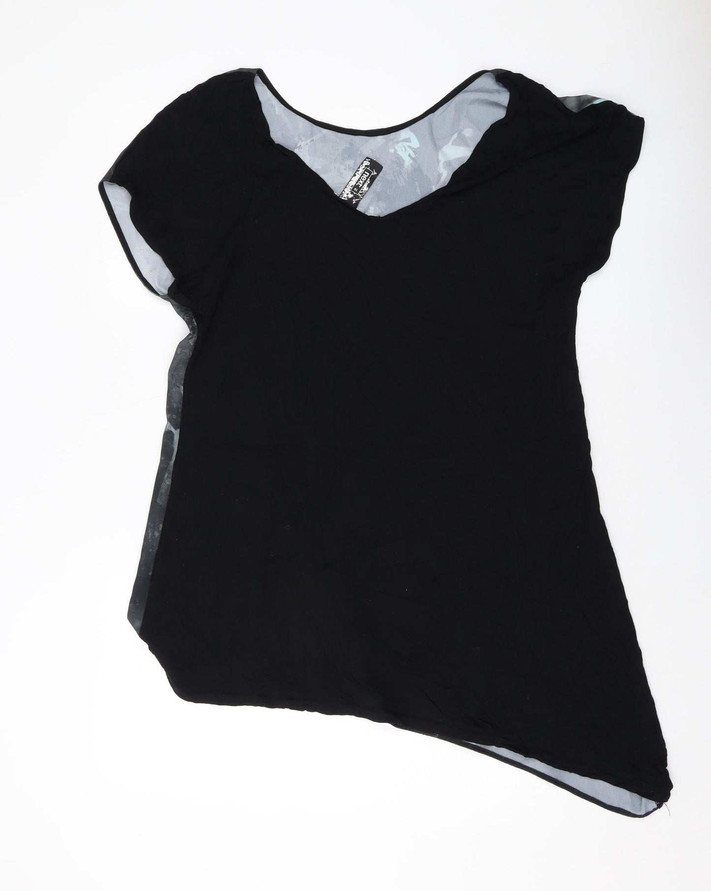 NEXT Womens Black Geometric Polyester Basic Blouse Size 16 Round Neck