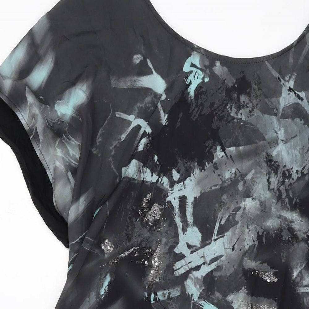 NEXT Womens Black Geometric Polyester Basic Blouse Size 16 Round Neck