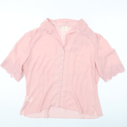 Country Casuals Womens Pink Polyester Basic Blouse Size 14 V-Neck