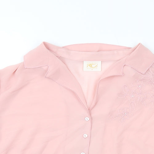 Country Casuals Womens Pink Polyester Basic Blouse Size 14 V-Neck