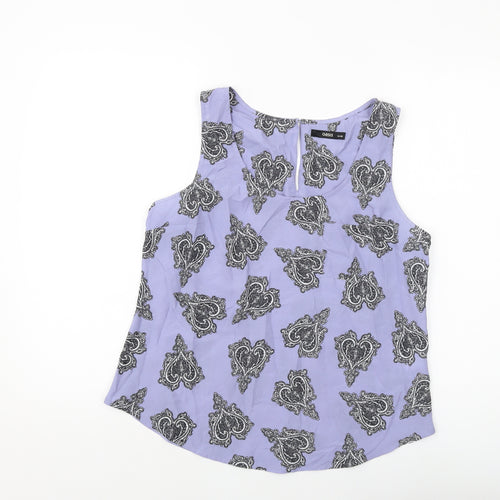 Oasis Womens Blue Geometric Polyester Basic Tank Size 14 Round Neck