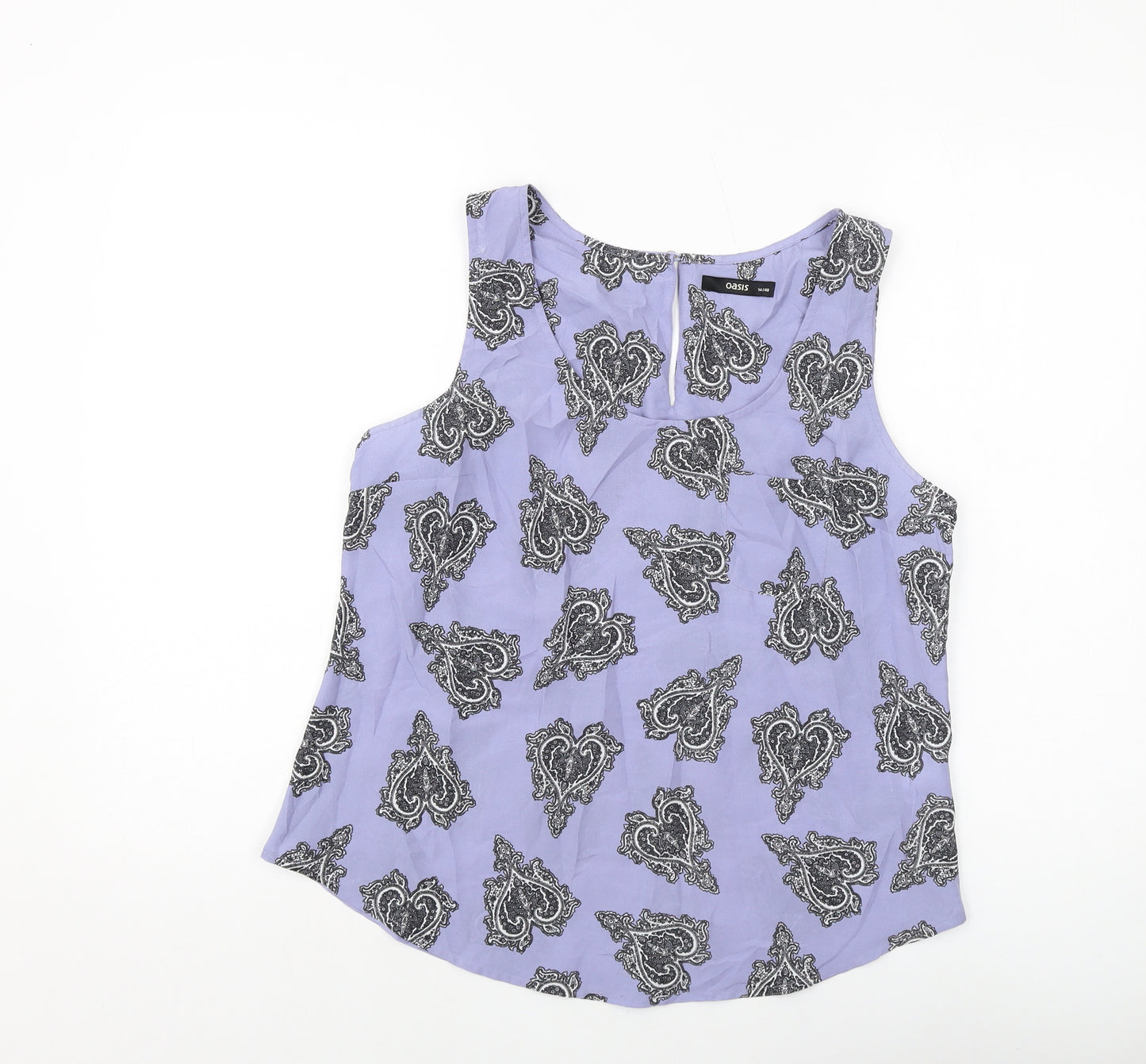 Oasis Womens Blue Geometric Polyester Basic Tank Size 14 Round Neck