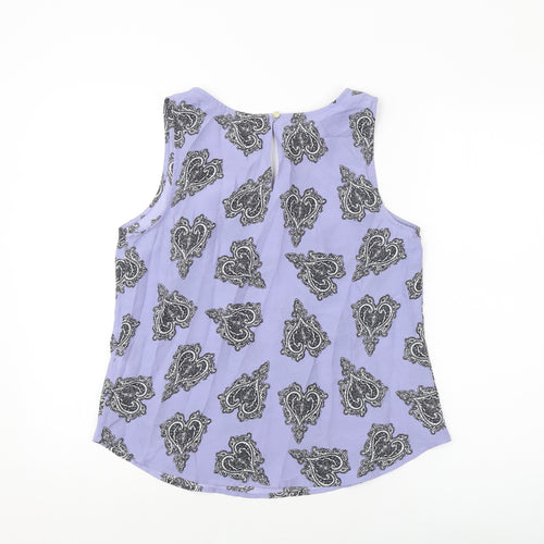 Oasis Womens Blue Geometric Polyester Basic Tank Size 14 Round Neck