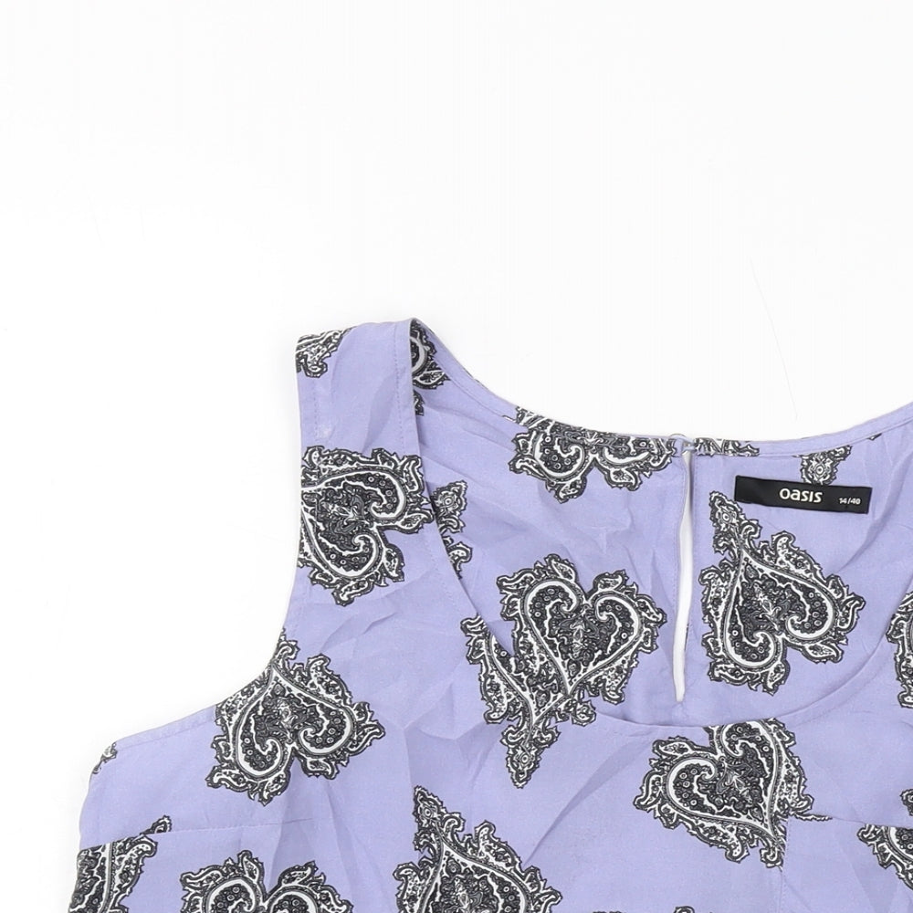 Oasis Womens Blue Geometric Polyester Basic Tank Size 14 Round Neck