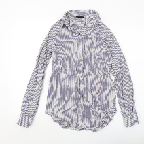 Topshop Womens Blue Striped Cotton Basic Button-Up Size 8 Collared