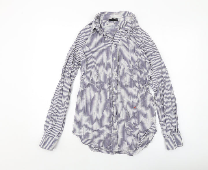 Topshop Womens Blue Striped Cotton Basic Button-Up Size 8 Collared