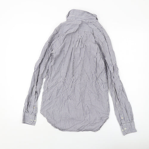 Topshop Womens Blue Striped Cotton Basic Button-Up Size 8 Collared