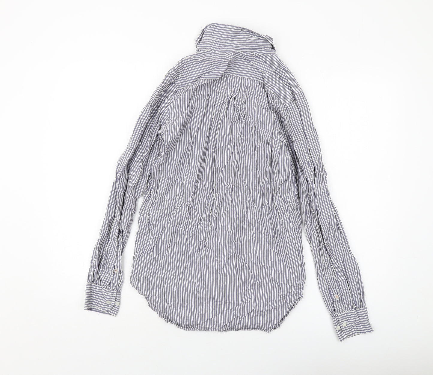 Topshop Womens Blue Striped Cotton Basic Button-Up Size 8 Collared