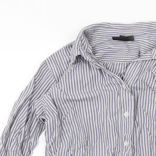 Topshop Womens Blue Striped Cotton Basic Button-Up Size 8 Collared