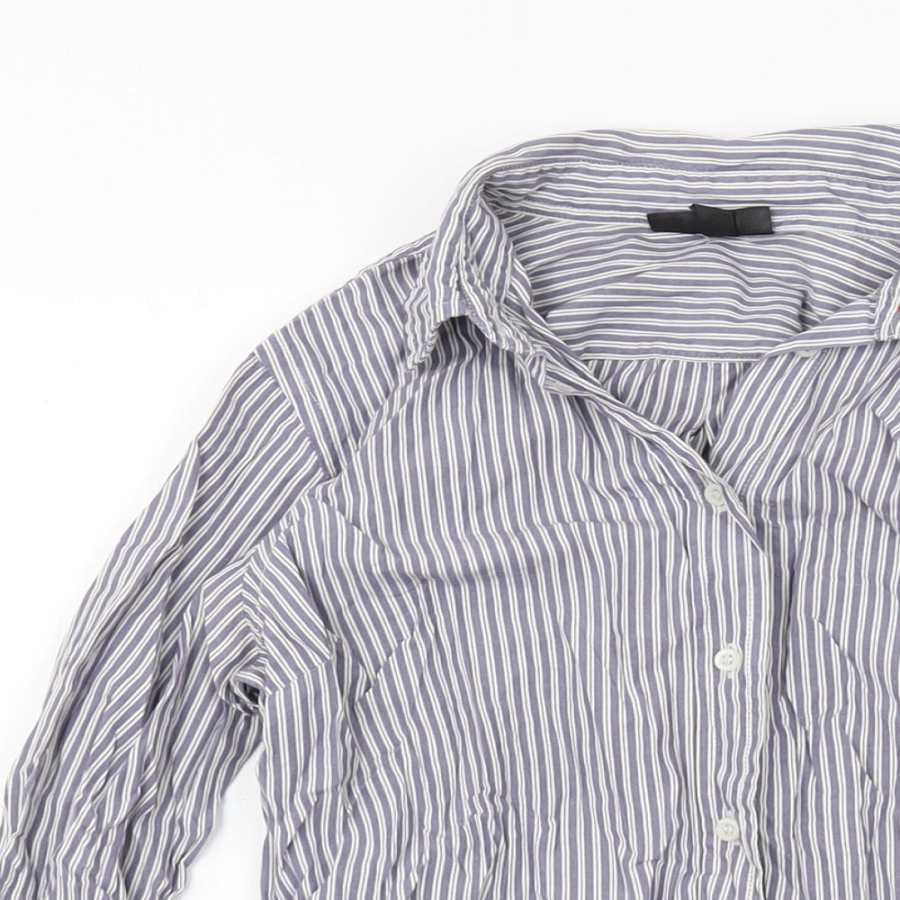 Topshop Womens Blue Striped Cotton Basic Button-Up Size 8 Collared