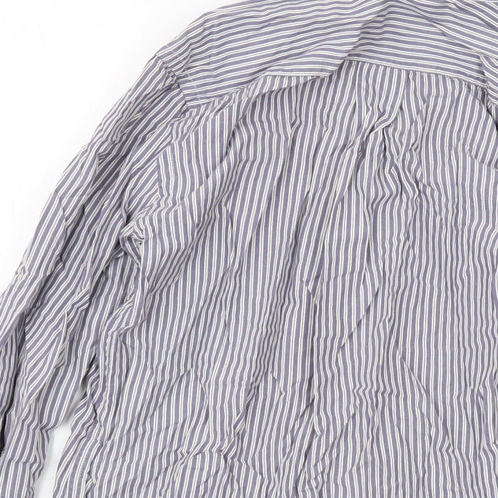 Topshop Womens Blue Striped Cotton Basic Button-Up Size 8 Collared