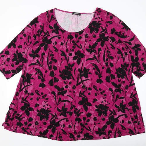 Evans Womens Purple Geometric Viscose Basic Blouse Size 26 Round Neck