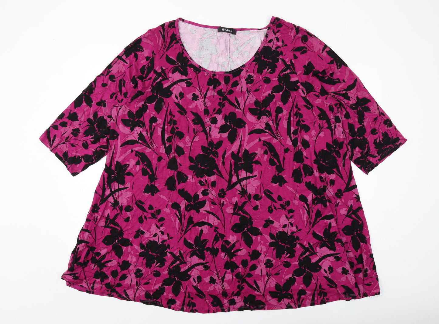 Evans Womens Purple Geometric Viscose Basic Blouse Size 26 Round Neck