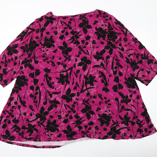 Evans Womens Purple Geometric Viscose Basic Blouse Size 26 Round Neck