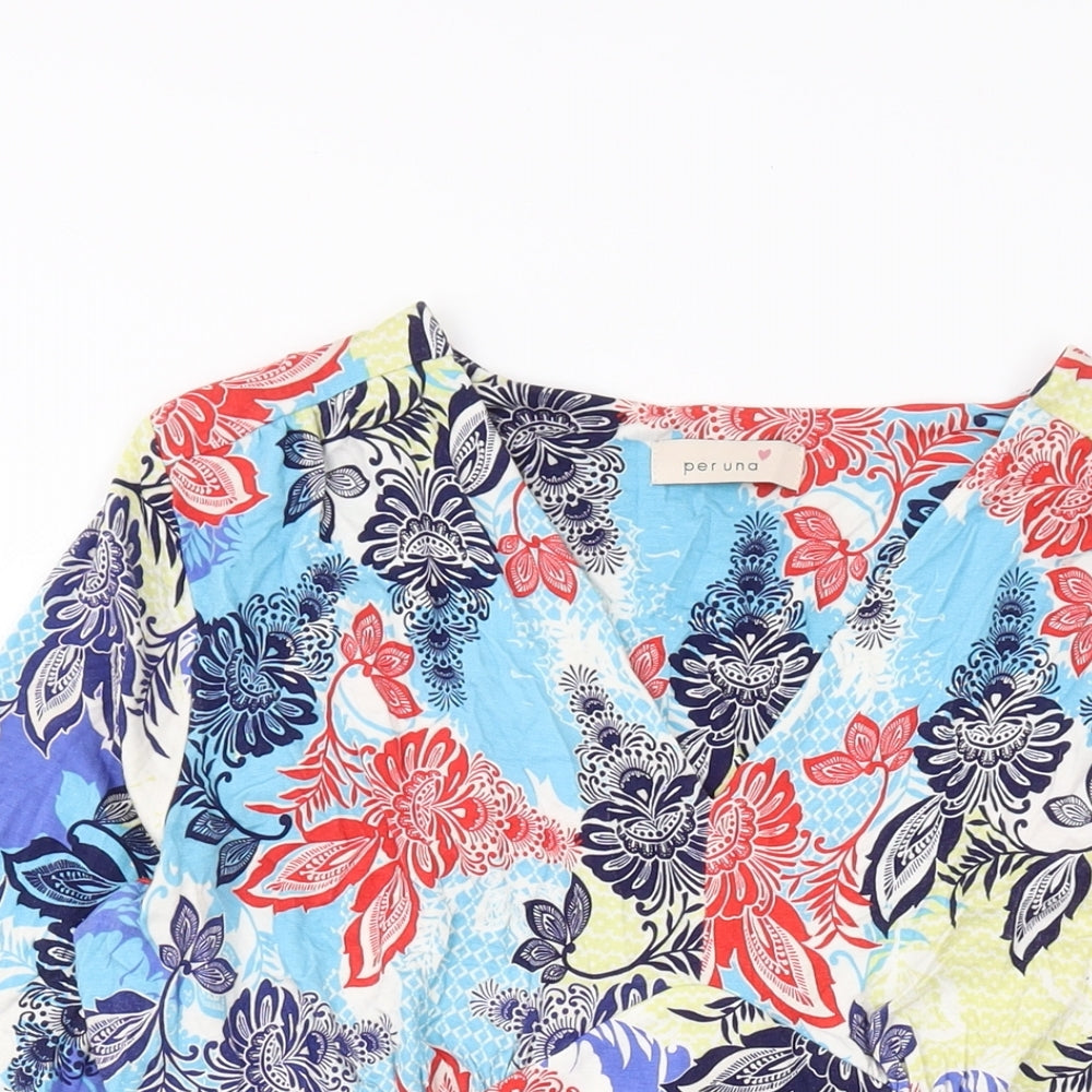 Per Una Womens Multicoloured Floral Viscose Basic Blouse Size 14 V-Neck