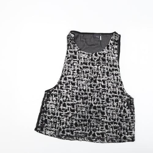 Sparkle & Fade Womens Black Polyester Basic Tank Size L Round Neck