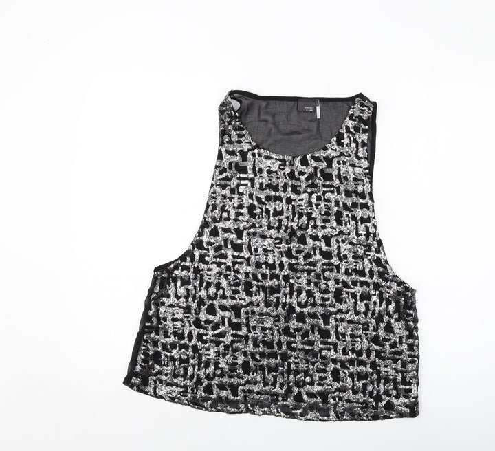Sparkle & Fade Womens Black Polyester Basic Tank Size L Round Neck