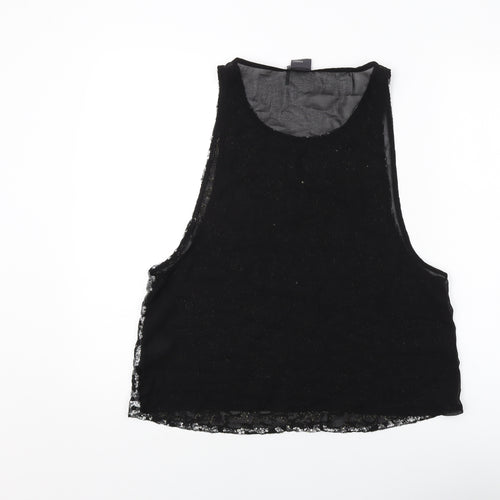 Sparkle & Fade Womens Black Polyester Basic Tank Size L Round Neck