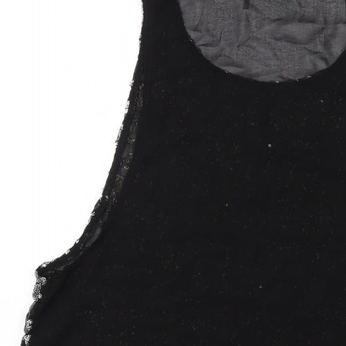 Sparkle & Fade Womens Black Polyester Basic Tank Size L Round Neck