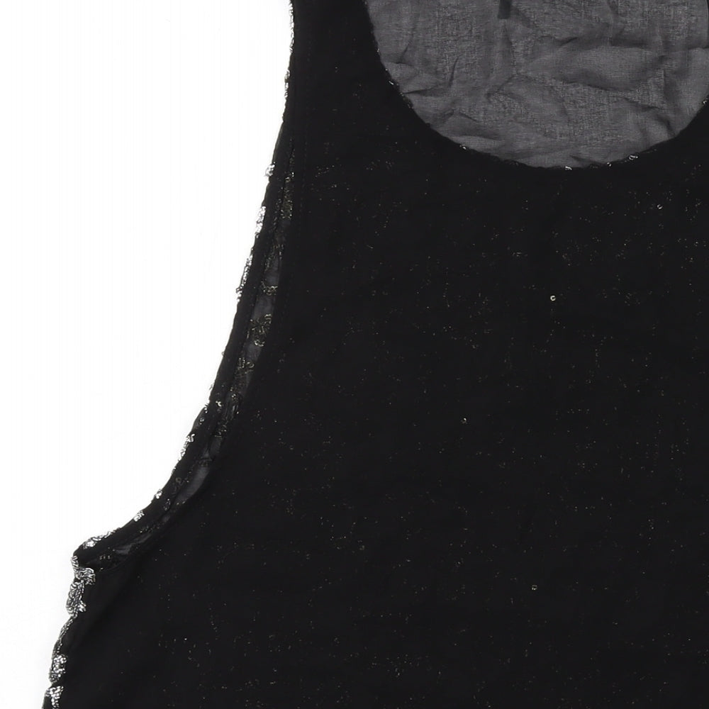 Sparkle & Fade Womens Black Polyester Basic Tank Size L Round Neck