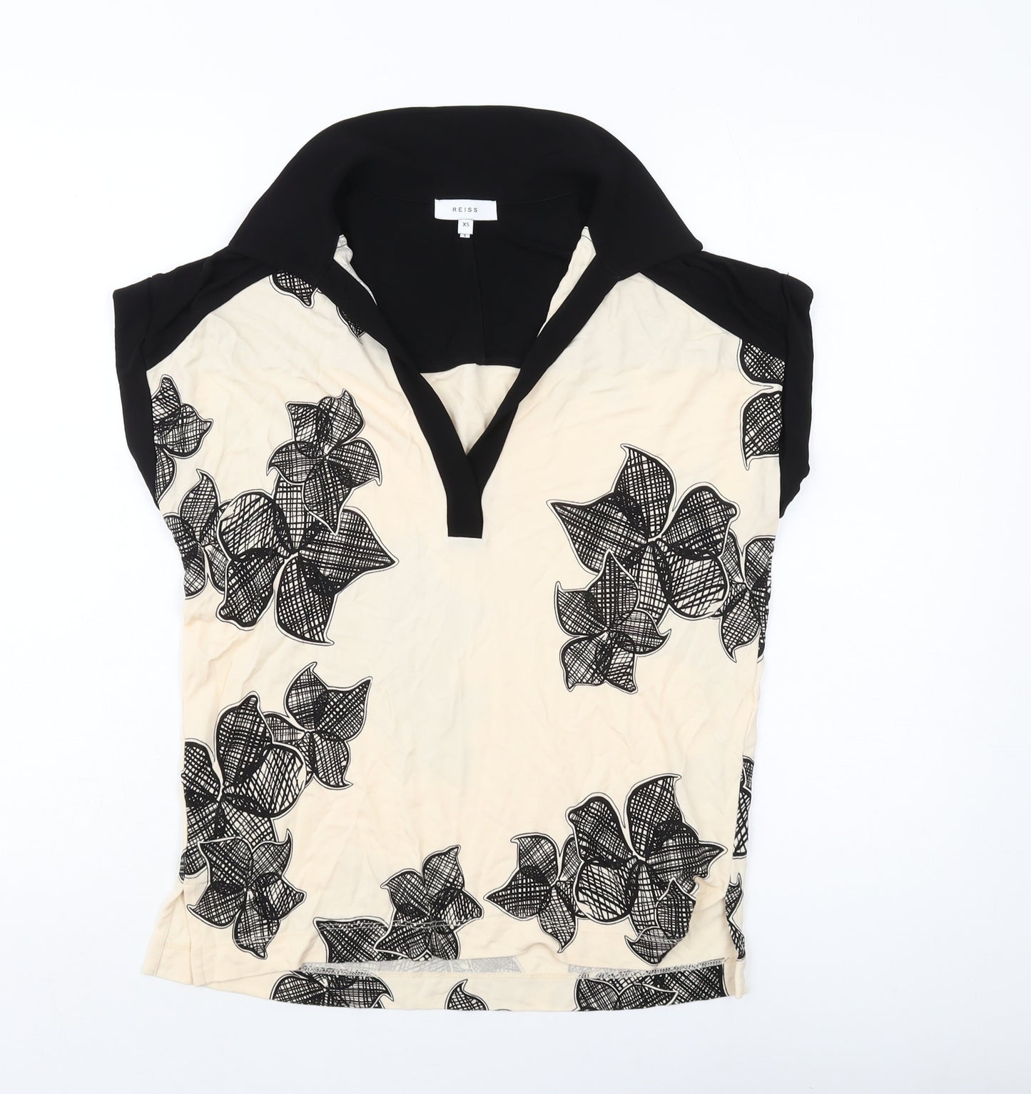 Reiss Womens Beige Geometric Viscose Basic Blouse Size XS V-Neck