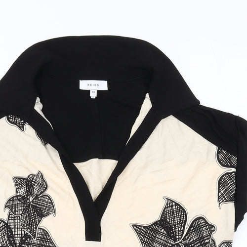 Reiss Womens Beige Geometric Viscose Basic Blouse Size XS V-Neck