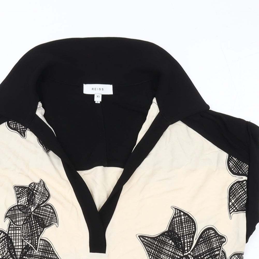 Reiss Womens Beige Geometric Viscose Basic Blouse Size XS V-Neck