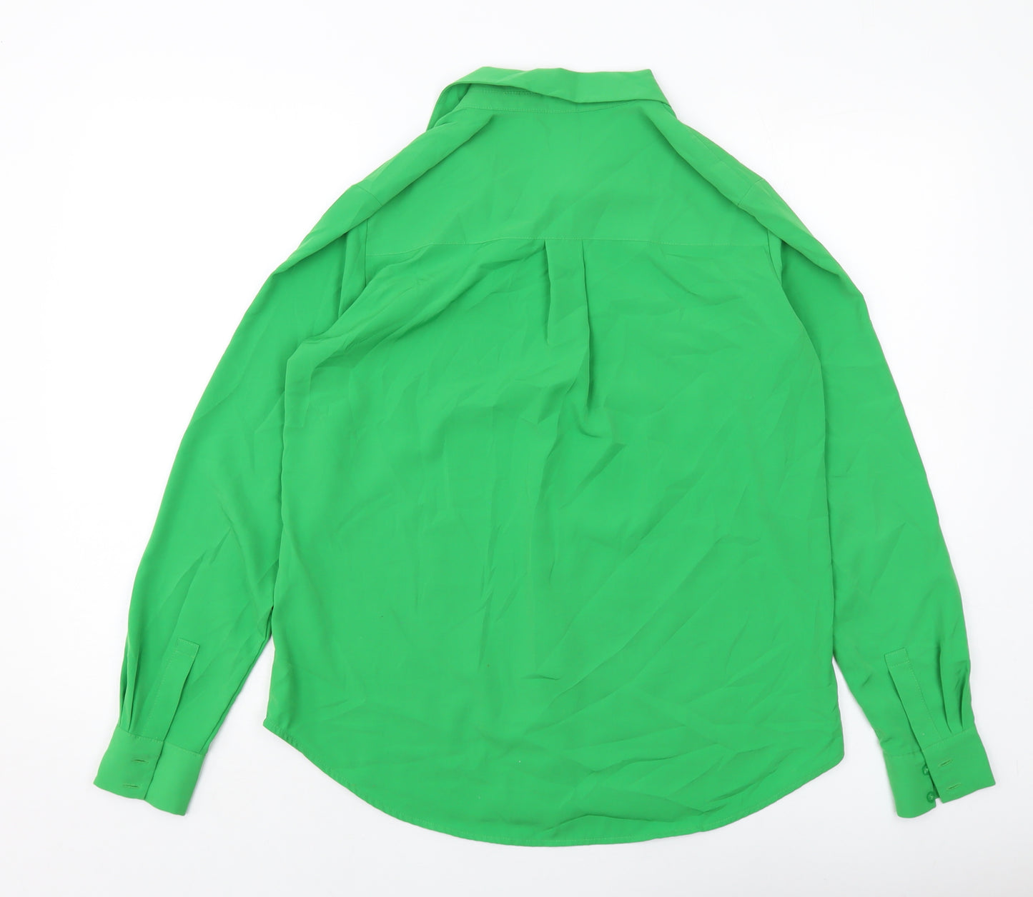 H&M Womens Green Polyester Basic Button-Up Size 8 Collared