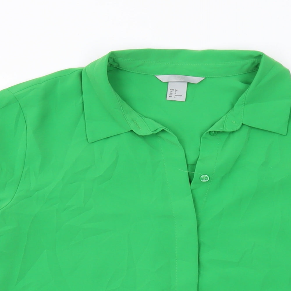 H&M Womens Green Polyester Basic Button-Up Size 8 Collared