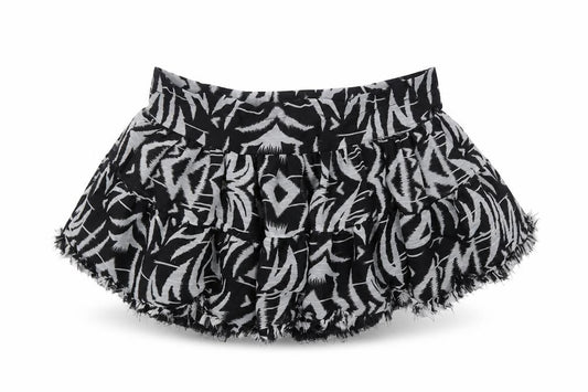 Front view of Topshop women’s black geometric polyester skater skirt, size UK 8