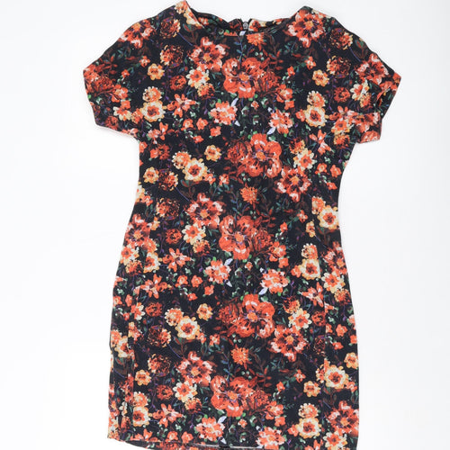 Oasis Womens Multicoloured Floral Cotton Mini Size 8 Round Neck Zip