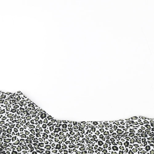 New Look Womens Green Animal Print Viscose Cropped Blouse Size 14 Square Neck